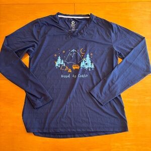 Green layer L blue athletic running workout nature long sleeve T-shirt